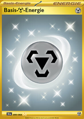Eine Pokémon-Karte mit dem Titel "Basis-☆-Energie", die ein silbernes, sternförmiges Energiesymbol auf einem hellblauen, glitzernden Hintergrund zeigt.