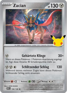 Pokémon Sammelkarte von Zacian aus der 30 Jahre Erweiterung (Hauptset)