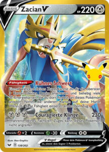 Pokémon Sammelkarte von Zacian V aus der 30 Jahre Erweiterung (Classic Collection)